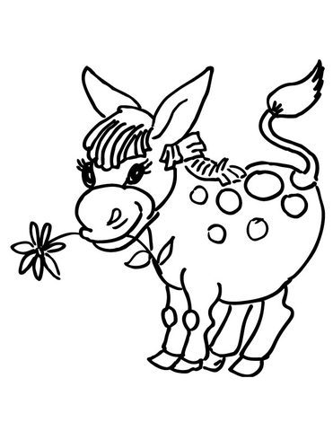 Little Donkey With Flower  Coloring Page